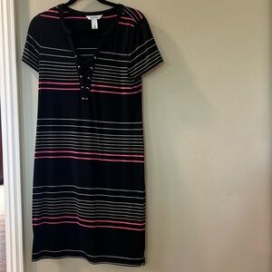 T-shirt knee length dress with lace up neckline short sleeve